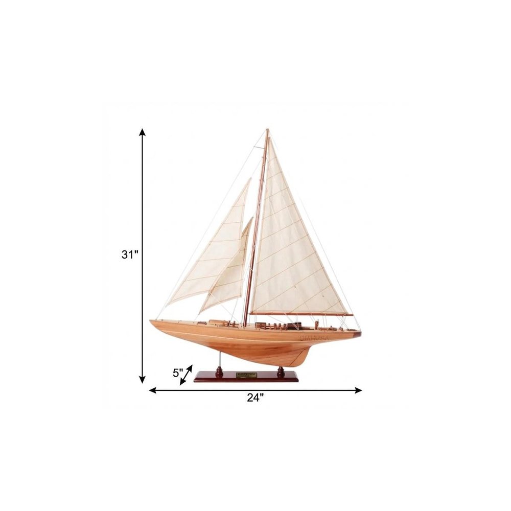 31" Wood Brown Endeavour Yacht Hand Painted Sculpture HomeRoots