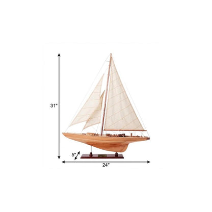 31" Wood Brown Endeavour Yacht Hand Painted Sculpture HomeRoots