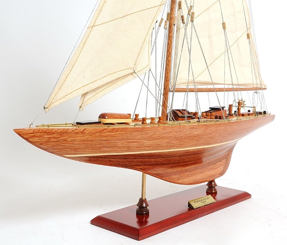 31" Wood Brown Endeavour Yacht Hand Painted Sculpture HomeRoots