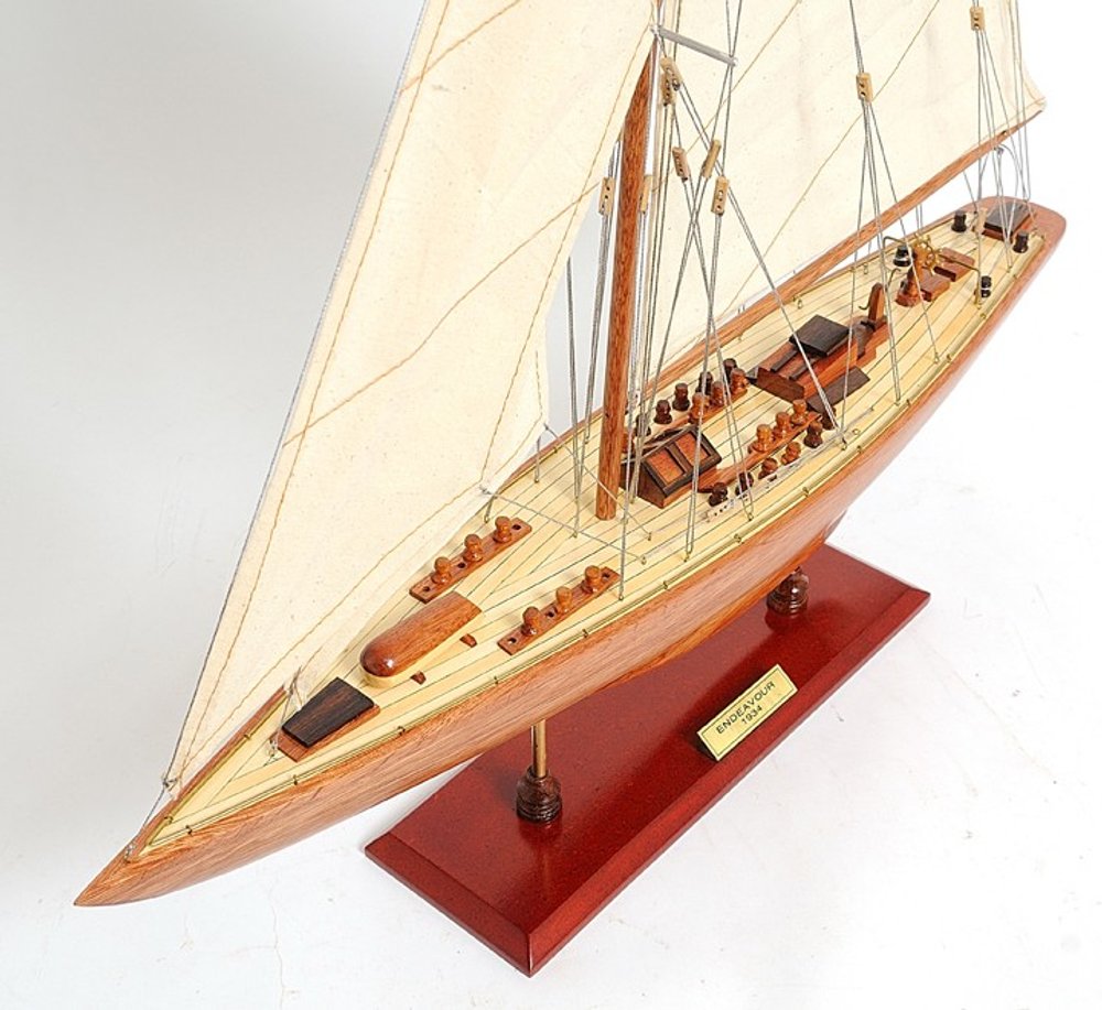 31" Wood Brown Endeavour Yacht Hand Painted Sculpture HomeRoots