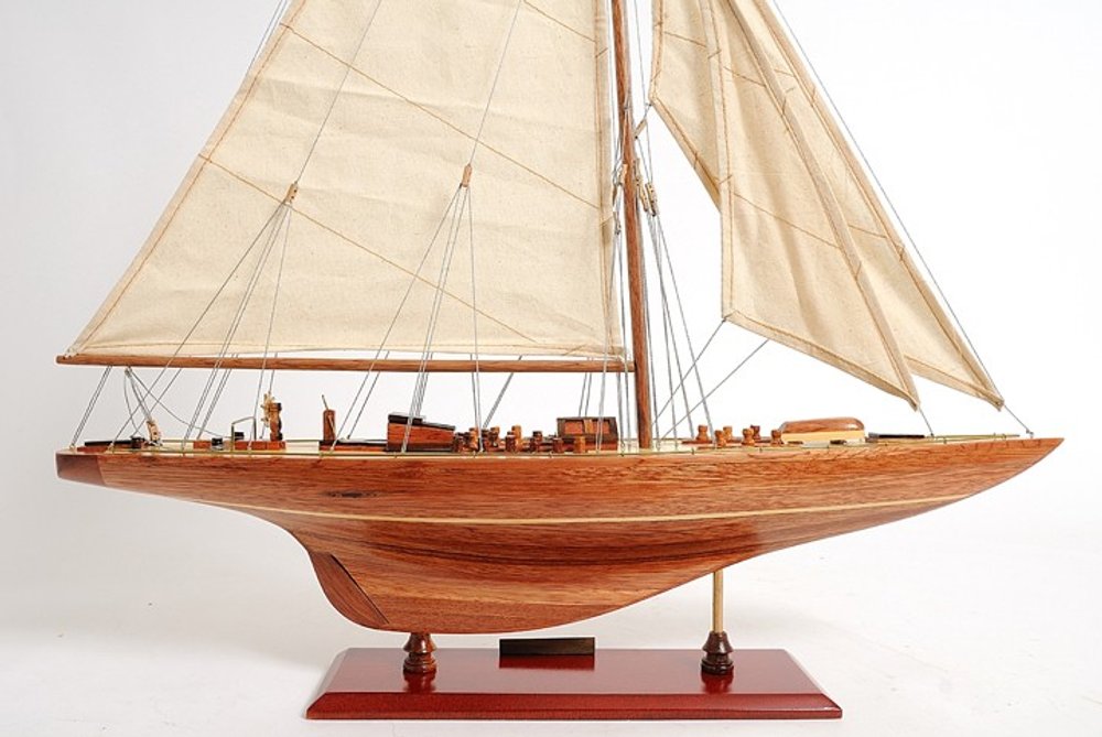 31" Wood Brown Endeavour Yacht Hand Painted Sculpture HomeRoots