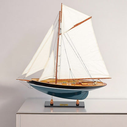 31" Black Blue And White Solid Wood Pen Duick Hand Painted Model Sail Boat HomeRoots
