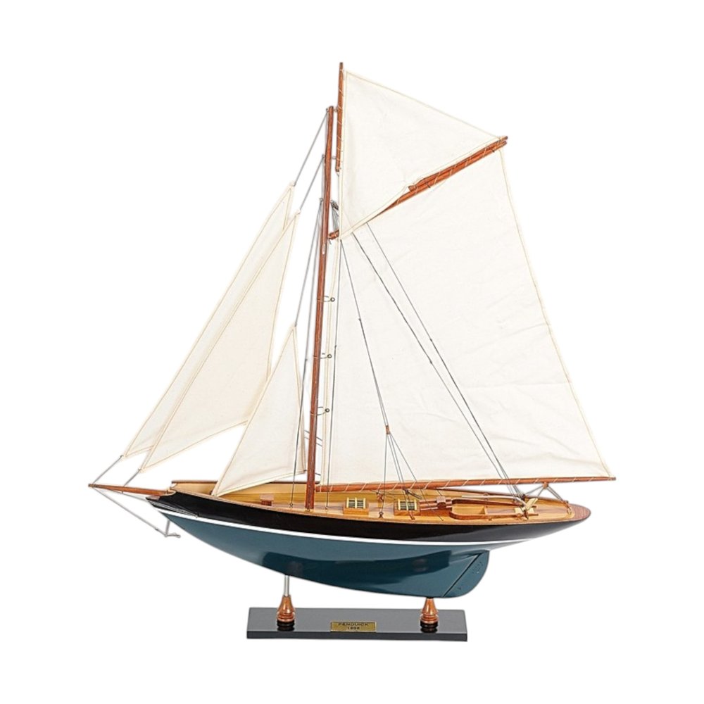 31" Black Blue And White Solid Wood Pen Duick Hand Painted Model Sail Boat HomeRoots