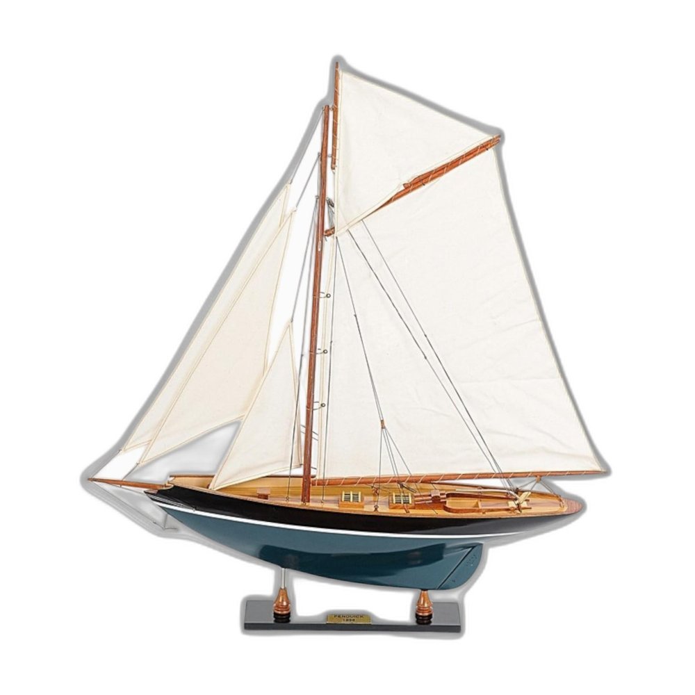 31" Black Blue And White Solid Wood Pen Duick Hand Painted Model Sail Boat HomeRoots