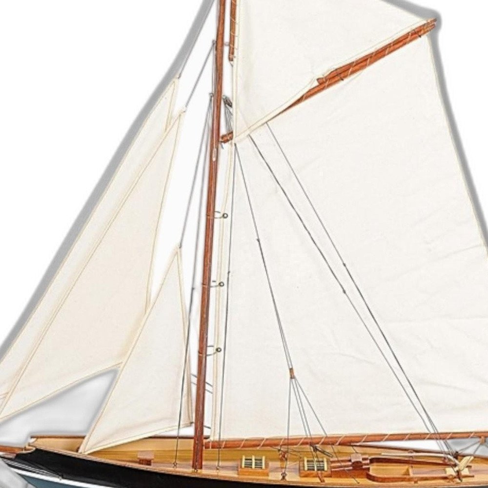 31" Black Blue And White Solid Wood Pen Duick Hand Painted Model Sail Boat HomeRoots