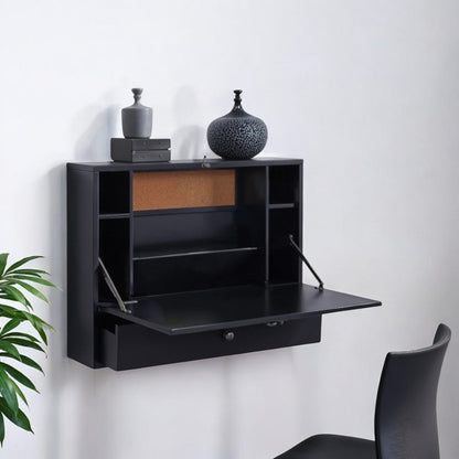26" Black Wood Wall Mounted Folding Floating Desk HomeRoots