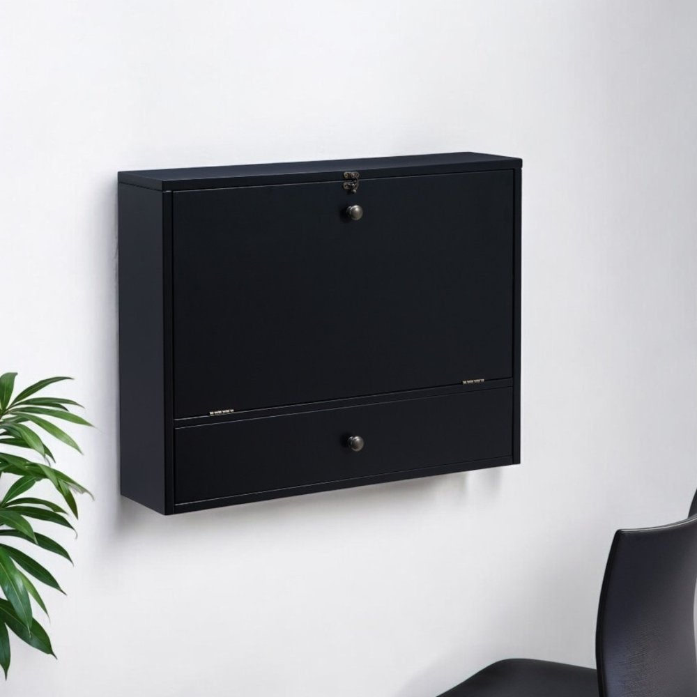 26" Black Wood Wall Mounted Folding Floating Desk HomeRoots