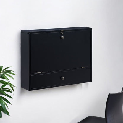 26" Black Wood Wall Mounted Folding Floating Desk HomeRoots