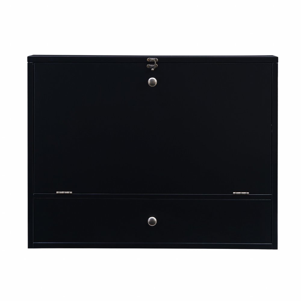 26" Black Wood Wall Mounted Folding Floating Desk HomeRoots