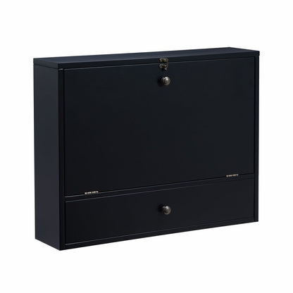 26" Black Wood Wall Mounted Folding Floating Desk HomeRoots