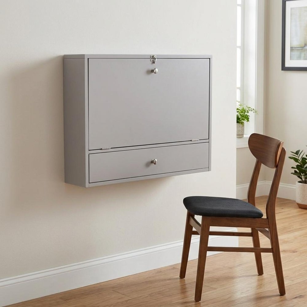 26" Gray Wall Mounted Floating Desk