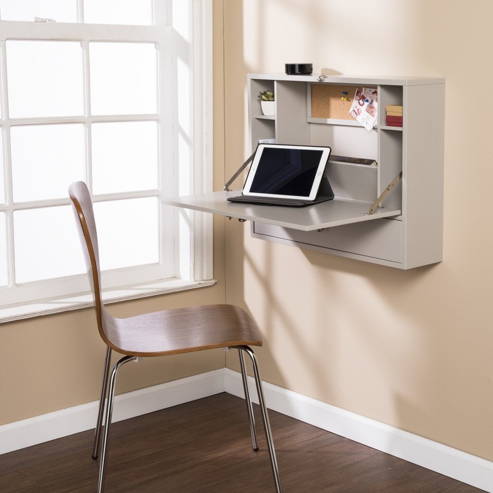 26" Gray Wall Mounted Floating Desk HomeRoots