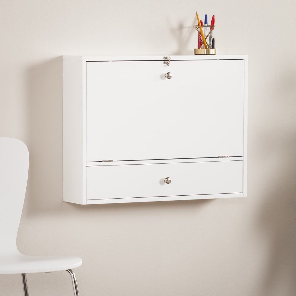 26" White Wall Mounted Floating Desk HomeRoots