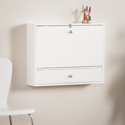 26" White Wall Mounted Floating Desk HomeRoots