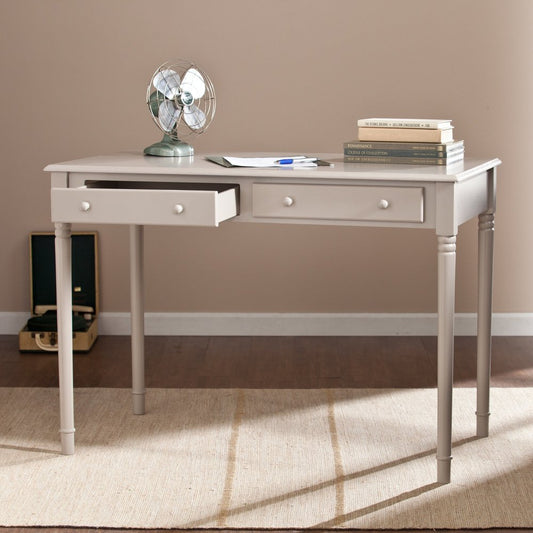 43" Gray Solid Wood Writing Desk With Two Drawers HomeRoots