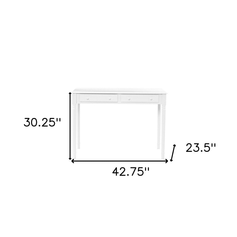 43" White Solid Wood Writing Desk With Two Drawers HomeRoots
