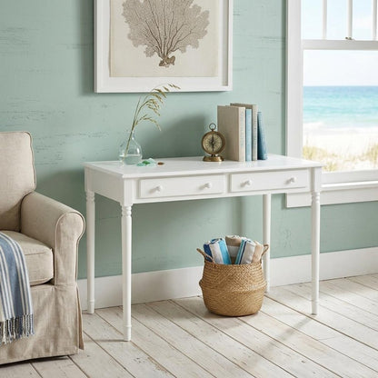 43" White Solid Wood Writing Desk With Two Drawers HomeRoots