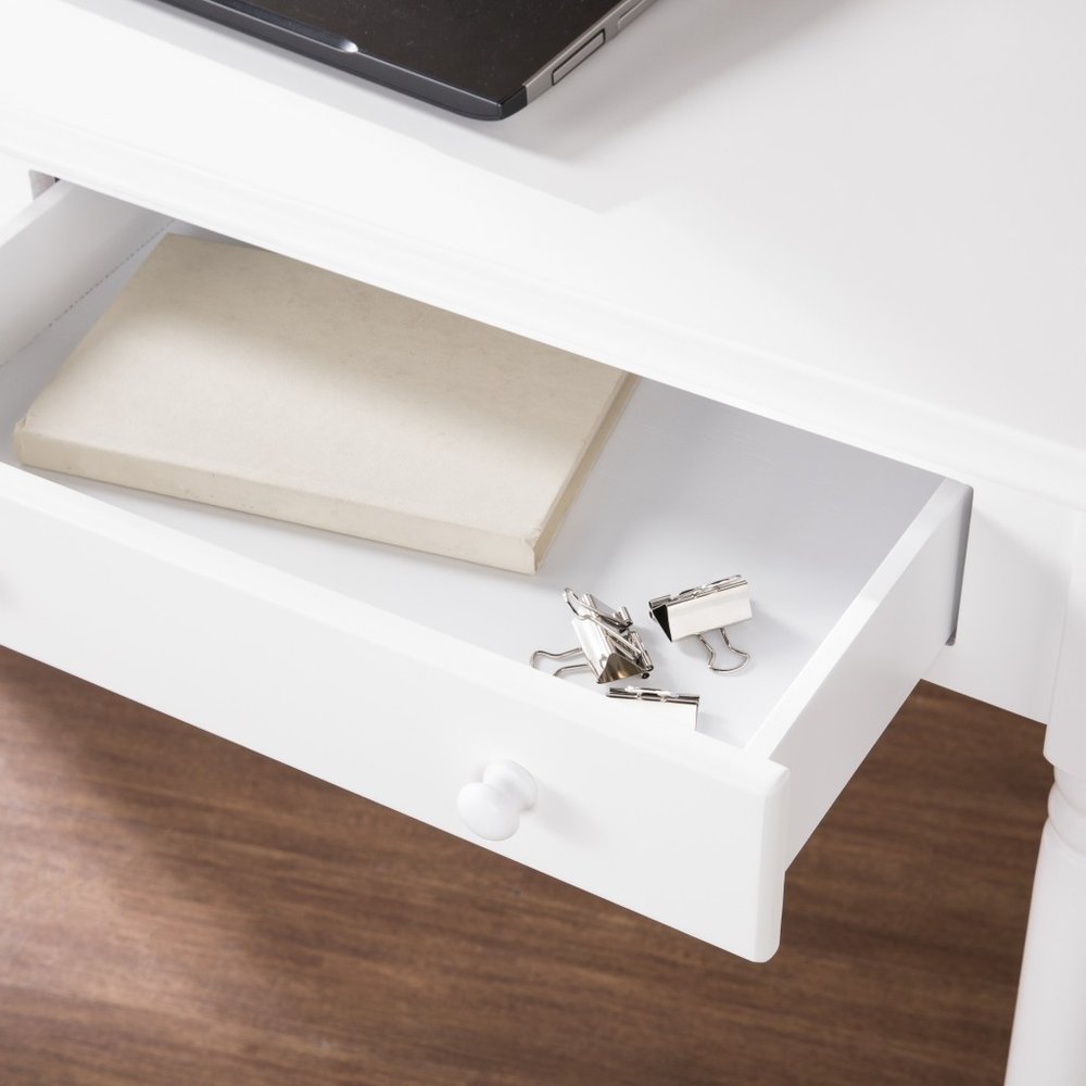 43" White Solid Wood Writing Desk With Two Drawers HomeRoots