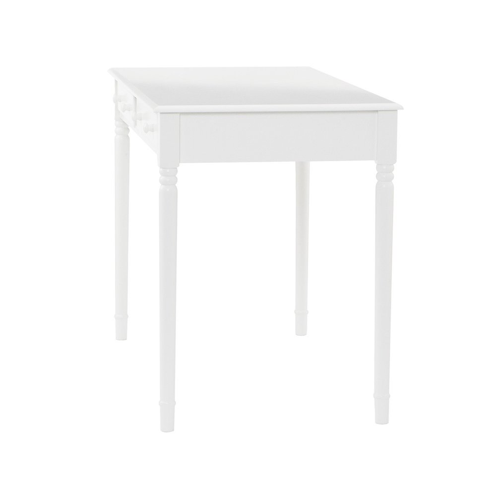 43" White Solid Wood Writing Desk With Two Drawers HomeRoots