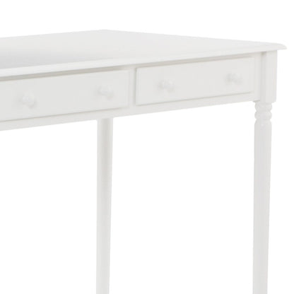 43" White Solid Wood Writing Desk With Two Drawers HomeRoots