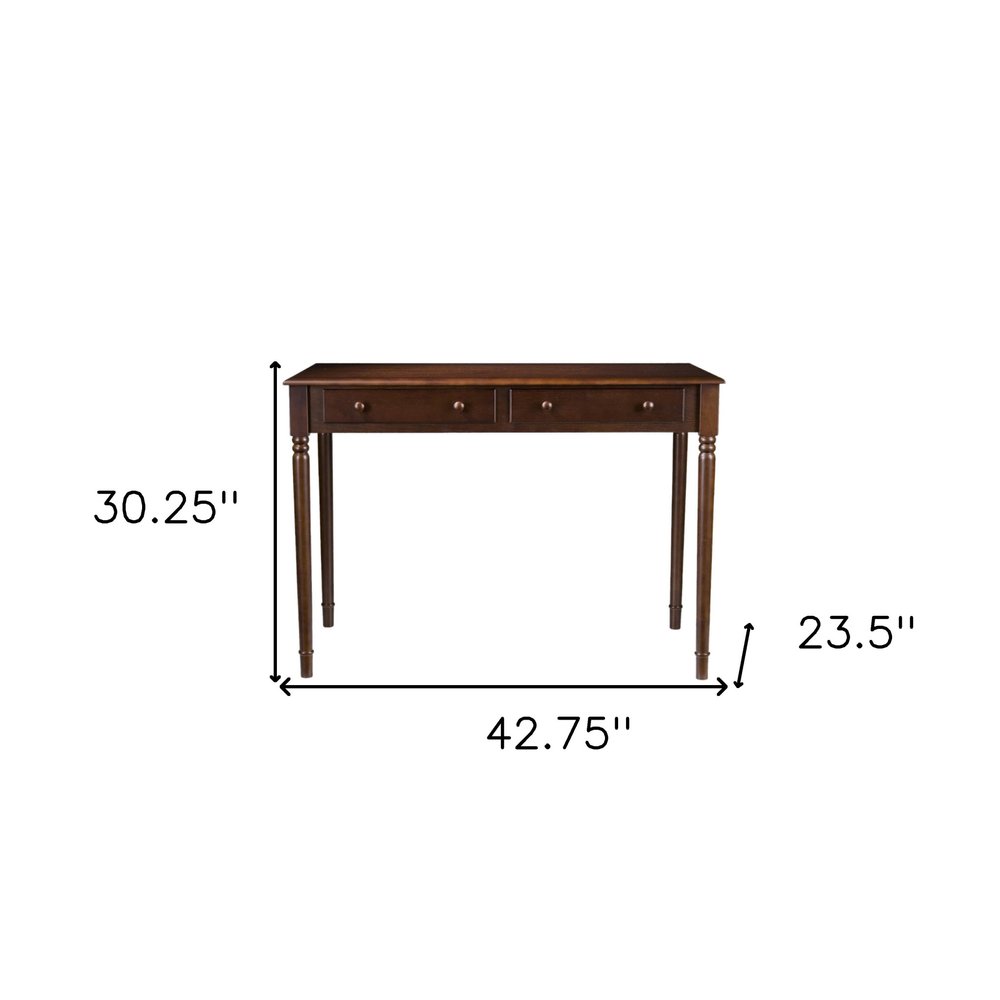 43" Brown Solid Wood Writing Desk With Two Drawers HomeRoots