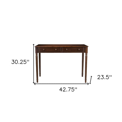 43" Brown Solid Wood Writing Desk With Two Drawers HomeRoots