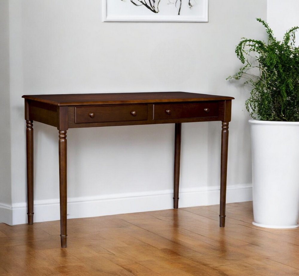 43" Brown Solid Wood Writing Desk With Two Drawers HomeRoots
