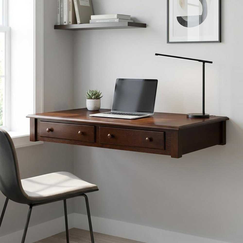 43" Brown Solid Wood Writing Desk With Two Drawers HomeRoots