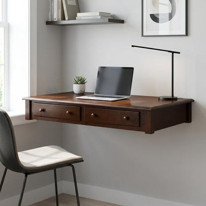 43" Brown Solid Wood Writing Desk With Two Drawers HomeRoots