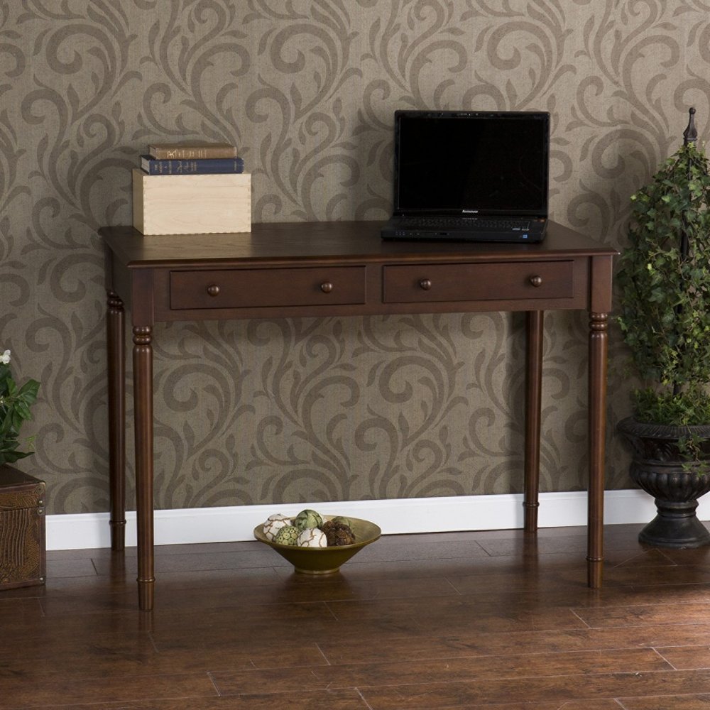 43" Brown Solid Wood Writing Desk With Two Drawers HomeRoots