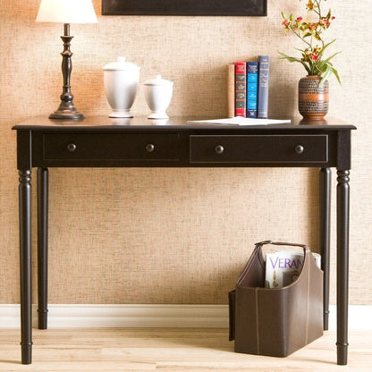 43" Black Fir Solid Wood Writing Desk With Two Drawers HomeRoots