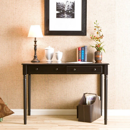 43" Black Fir Solid Wood Writing Desk With Two Drawers HomeRoots