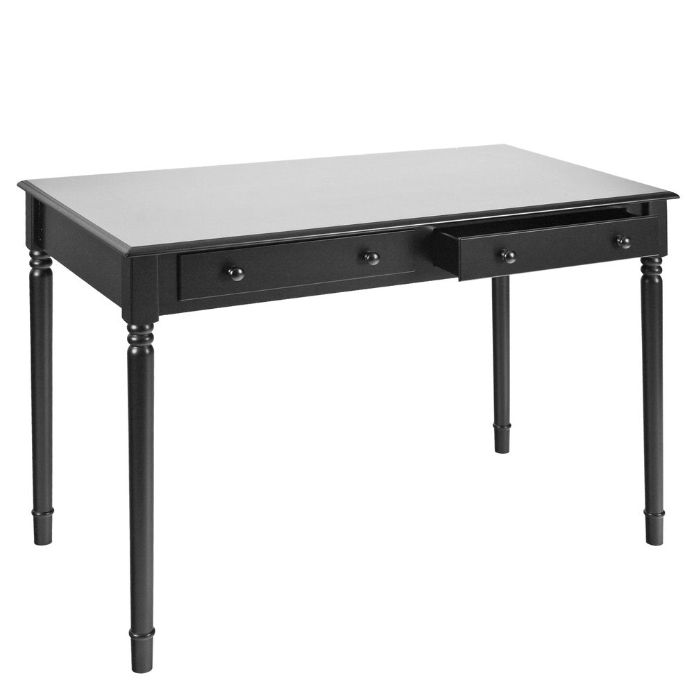43" Black Fir Solid Wood Writing Desk With Two Drawers HomeRoots