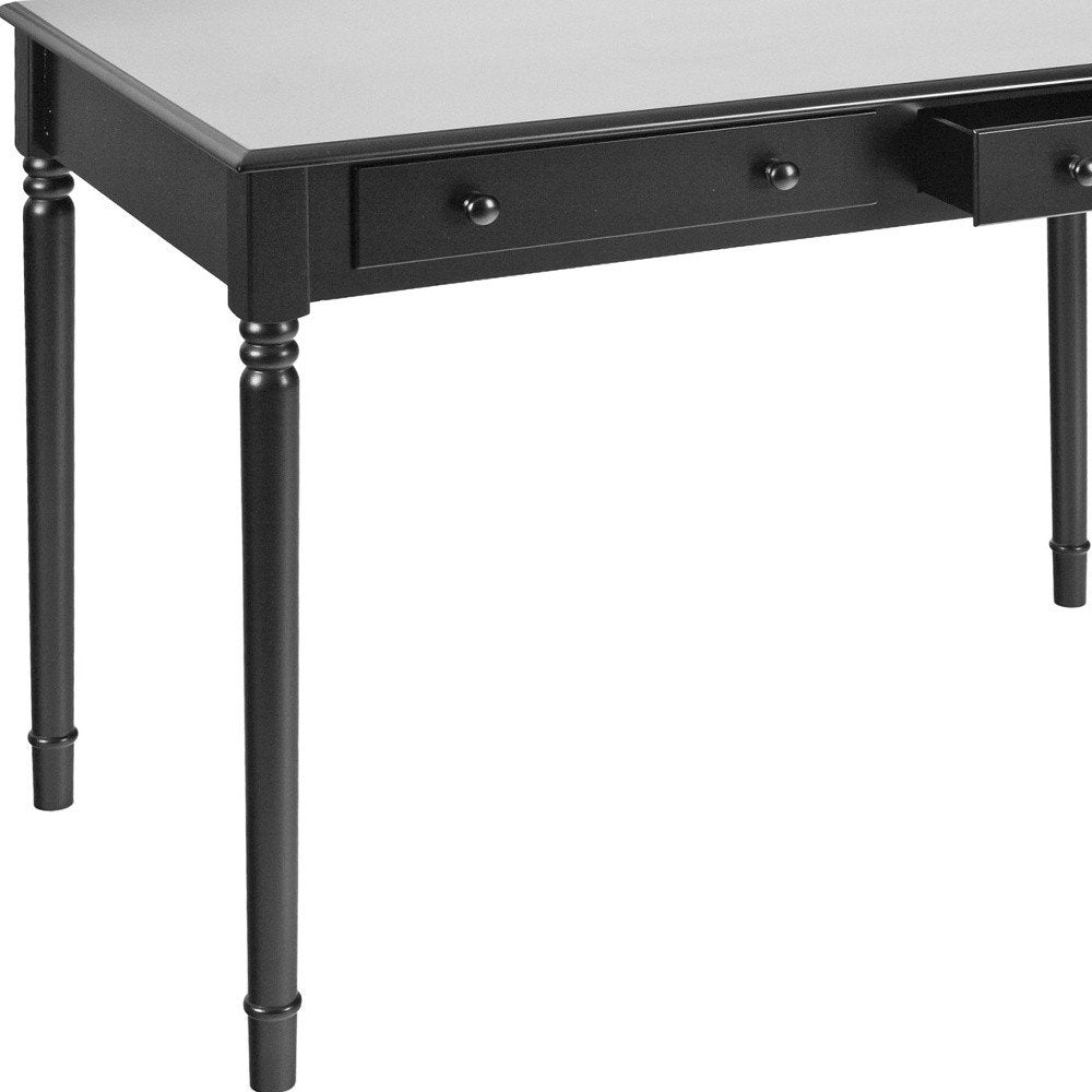 43" Black Fir Solid Wood Writing Desk With Two Drawers HomeRoots