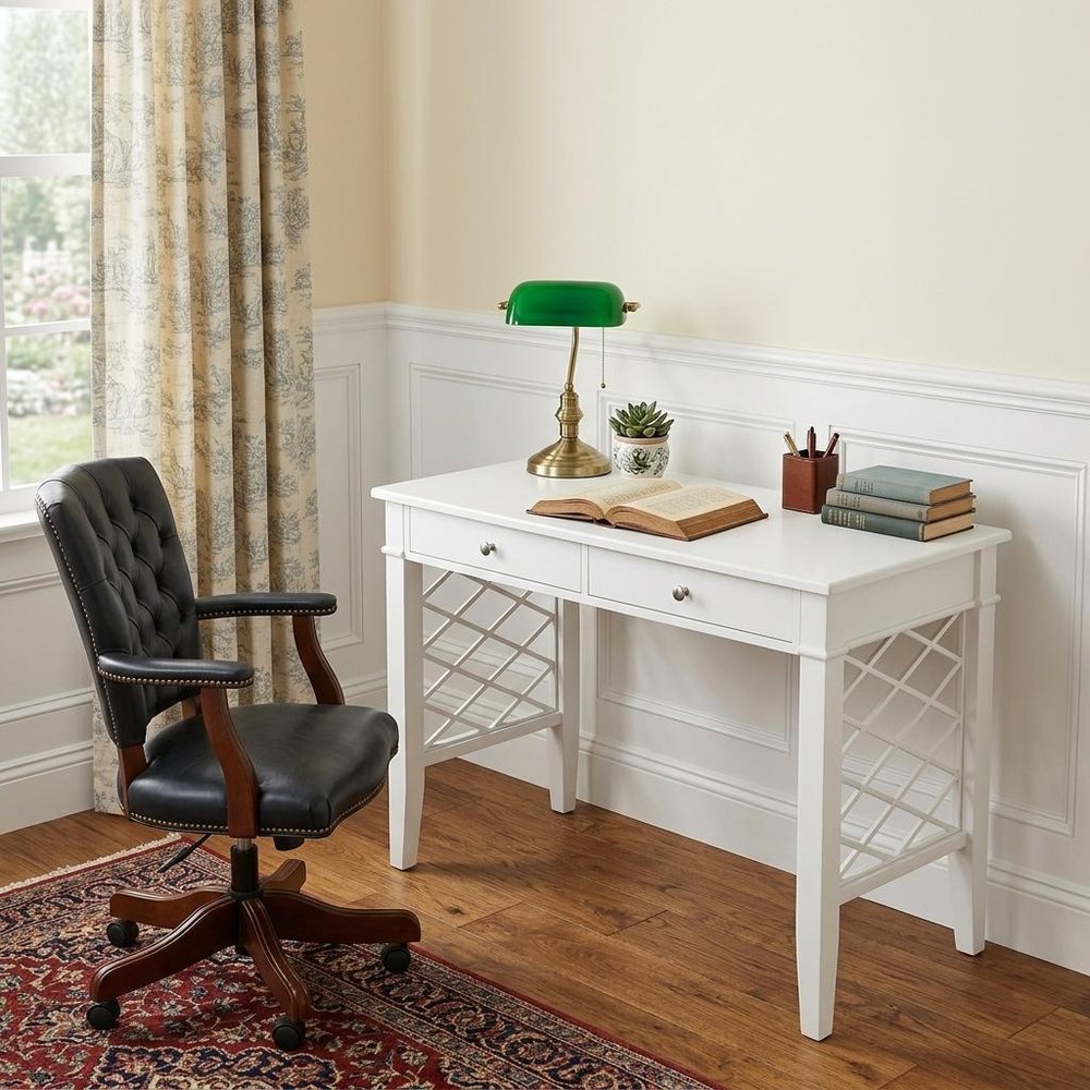 43" White Wood With Two Drawers HomeRoots