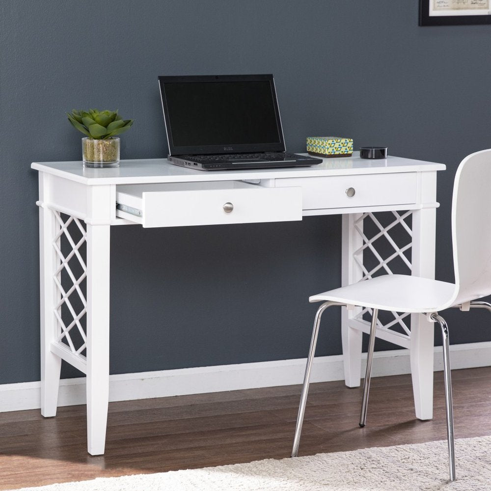 43" White Writing Desk With Two Drawers HomeRoots