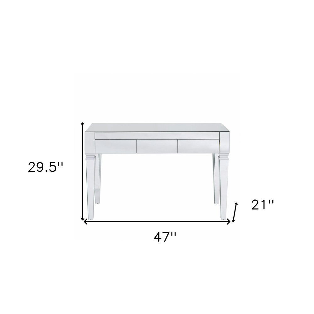 47" Silver Mirrored Writing Desk With Three Drawers HomeRoots