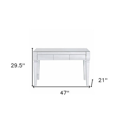 47" Silver Mirrored Writing Desk With Three Drawers HomeRoots