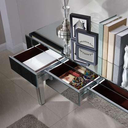 47" Silver Mirrored Writing Desk With Three Drawers HomeRoots