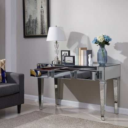 47" Silver Mirrored Writing Desk With Three Drawers HomeRoots