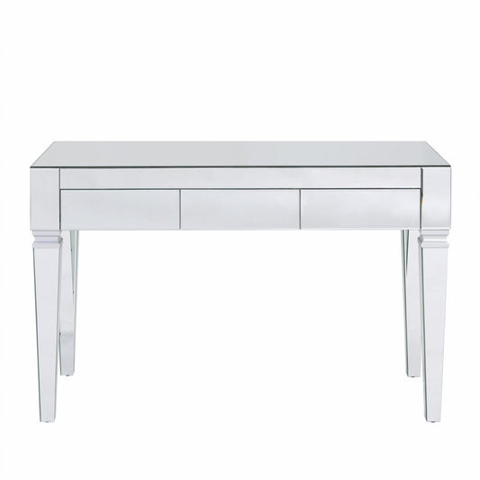 47" Silver Mirrored Writing Desk With Three Drawers