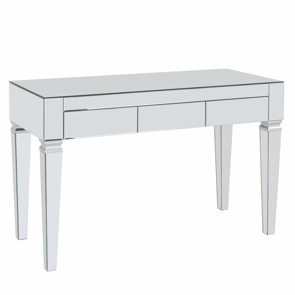 47" Silver Mirrored Writing Desk With Three Drawers HomeRoots