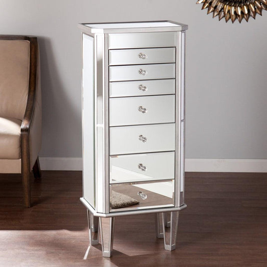 18" Silver Mirrored Writing Desk With Seven Drawers - FurniFindUSA