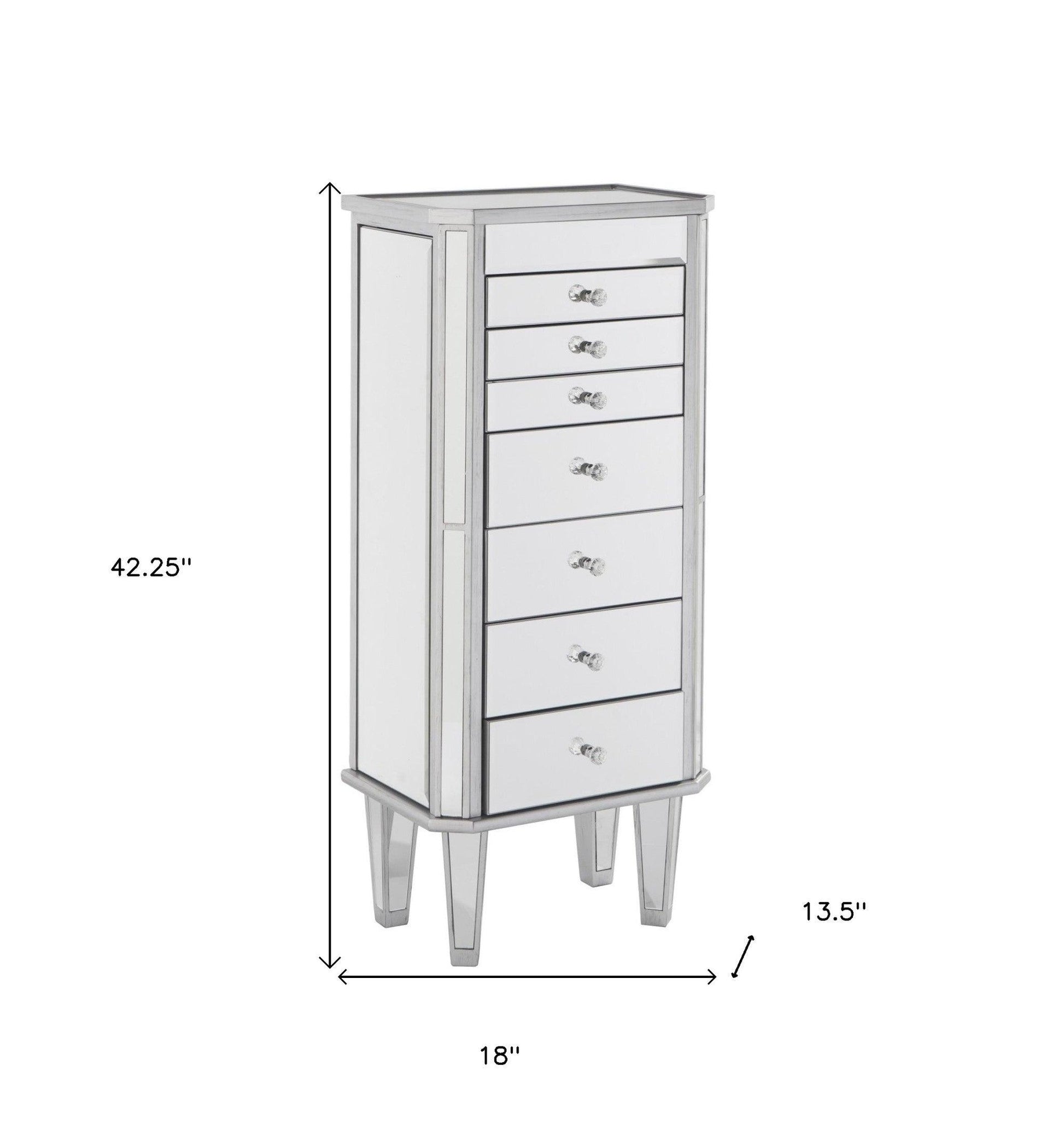 18" Silver Mirrored Writing Desk With Seven Drawers - FurniFindUSA