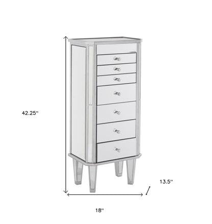 18" Silver Mirrored Writing Desk With Seven Drawers - FurniFindUSA