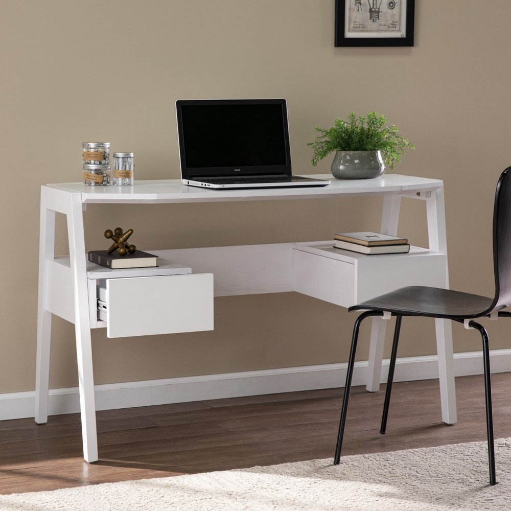 48" White Writing Desk With Two Drawers HomeRoots