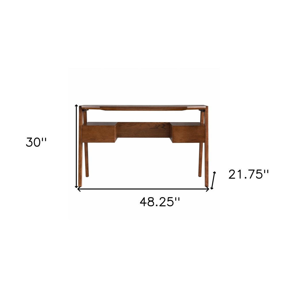 48" Brown Writing Desk With Two Drawers HomeRoots