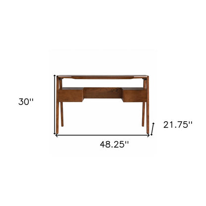 48" Brown Writing Desk With Two Drawers HomeRoots