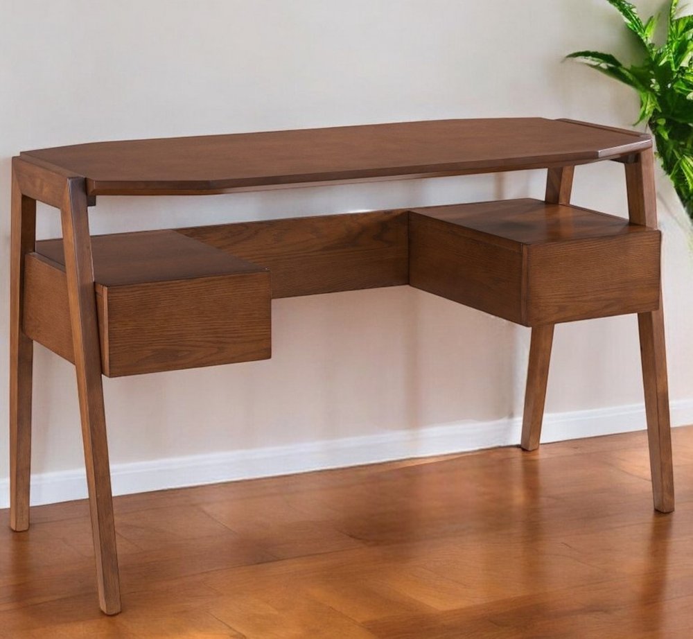 48" Brown Writing Desk With Two Drawers HomeRoots