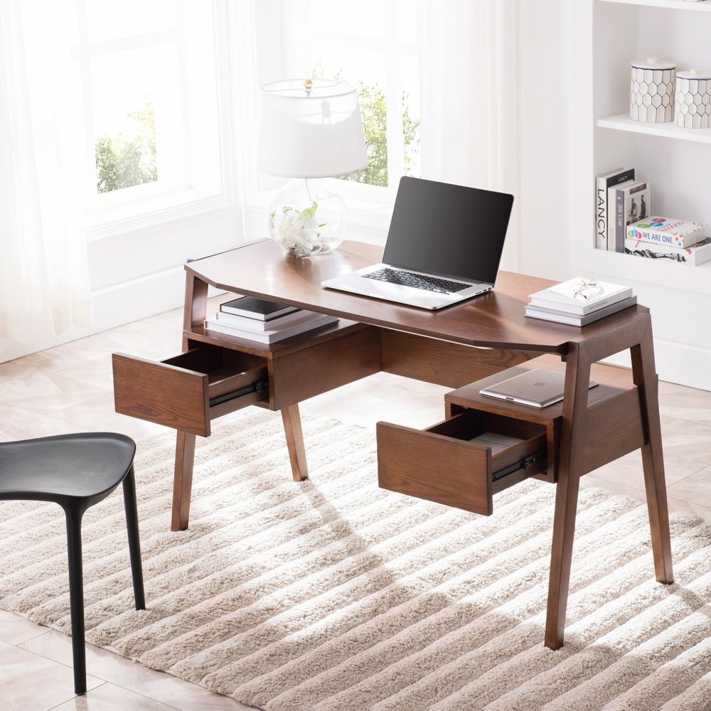 48" Brown Writing Desk With Two Drawers HomeRoots